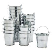 Juvale 24 Pack Mini Galvanized Buckets with Handles, Small Metal Tin Pails for Themed Party Favors (2 x 2.1 In)