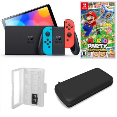 Nintendo Switch OLED in Neon with Mario Party Superstars and Accessories