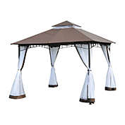 Outsunny 10&#39;x10&#39; Metal Outdoor Gazebo Canopy with Mesh Protective Netting, Smart Double-Tier Roof Build, & Modern Style Coffee