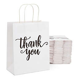 Sparkle and Bash 50 Pack Medium White Thank You Paper Bags with Handles for Wedding, Baby Shower, Boutique (10x8x4 In)