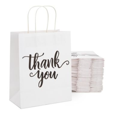 Sparkle And Bash 50 Pack Medium White Thank You Paper Bags With Handles For Wedding Baby Shower Boutique 10x8x4 In Bed Bath Beyond