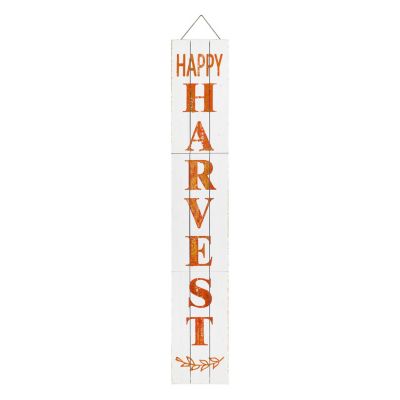 Happy Harvest Wood Porch Sign-White 11.75in