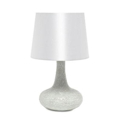 Simple Designs Mosaic Tiled Glass Genie Table Lamp with Fabric Shade, Whie