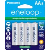 Panasonic BK-3MCCA8BA eneloop AA 2100 Cycle Ni-MH Pre-Charged Rechargeable Batteries, 8 Pack