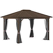 Outsunny 10&#39; x 12&#39; Outdoor Hardtop Gazebo Metal Roof Patio Gazebo with Aluminum Frame, Mesh Netting, Privacy Curtains, & Roomy Interior Space, Grey