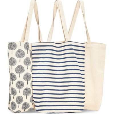 Juvale Reusable Tote Bags, Cotton Canvas Cloth for Grocery, Shopping (3 Designs, 15x16.5 inches)