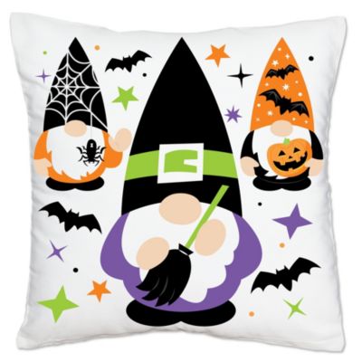 Big Dot of Happiness Halloween Gnomes - Spooky Fall Party Home Decorative Canvas Cushion Case - Throw Pillow Cover - 16 x 16 Inches