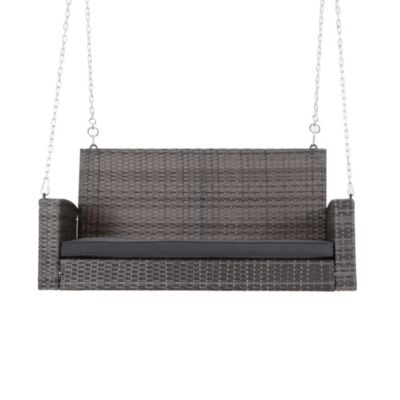 Outsunny 2-Person Wicker Hanging Porch Swing Bench Outdoor Chair with Cushions, Grey