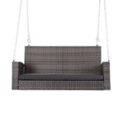 Outsunny 2-Person Wicker Hanging Porch Swing Bench Outdoor Chair with Cushions, Grey
