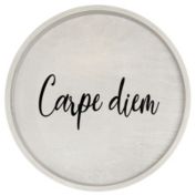 Elegant Designs Decorative 13.75" Round Wood Serving Tray with Handles, "Carpe Diem"