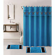 Kitcheniva 4-Piece Set Bathroom Bath Mat Rug Shower Curtain 2-Tone, Turquoise Blue