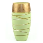 Art Glass Designs 11.75" Green and Gold Minimalist Barrel Glass Vase