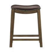 Lexicon 24"H Wood Leather Saddle Stool with Nailhead Trim, Brown - Brown Seat
