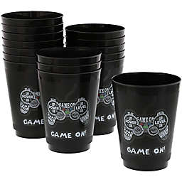 Blue Panda Video Game Party Cups for Kids Birthday (16 oz, Black, 16 Pack)