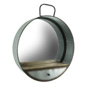 Zeckos Galvanized Zinc Finish Metal Tub Frame Round Wall Mirror with Drawer Western Décor