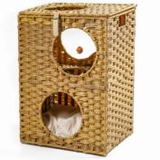 Yeah Depot Rattan Cat Litter, Cat Bed with Rattan Ball and Cushion, Brown