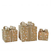 Northlight Set of 3 Lighted Natural Snowflake Burlap Gift Boxes Christmas Outdoor Decorations