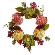 Nearly Natural Home Decorative 25" Autumn Hydrangea and Pinecones Fall Artificial Wreath