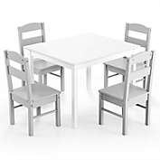 Slickblue Kids 5 Pieces Table and Chair Set Wooden Children Activity Playroom Furniture Gift-White