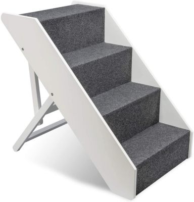Arf Pets Wood Dog Stairs, 4 Levels Height Adjustment Wide Pet Steps, Foldable, White