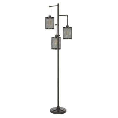 Saltaro Sherpi 72 Inch Metal Floor Lamp, 3 Hanging Mesh Shades, Bronze Black- Saltoro Sherpi