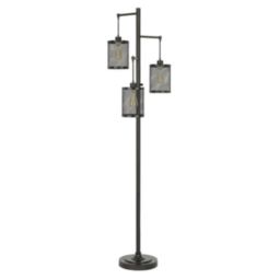 Saltaro Sherpi 72 Inch Metal Floor Lamp, 3 Hanging Mesh Shades, Bronze Black- Saltoro Sherpi