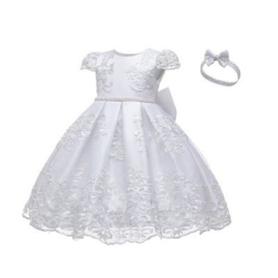 Laurenza&#39;s Baby Girls Pearl Baptism Dress Christening Gown with Headband