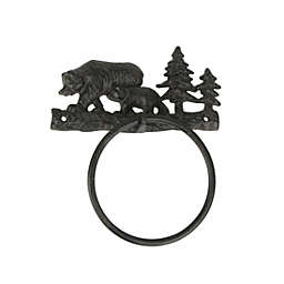 J.D. Yeatts Rustic Cast Iron Black Bear Mother and Cub Towel Ring