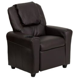 Flash Furniture Contemporary Brown Leathersoft Kids Recliner With Cup Holder And Headrest - Brown LeatherSoft