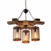 Infinity Merch 3-Light Wooden Chandelier Island Pendant Ceiling Lamp Rustic