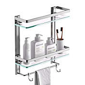 GeekDigg Glass Bathroom Shelf With Towel Bar, Tempered Glass Floating Glass Shelves