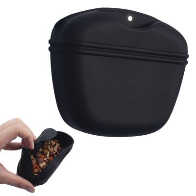 Zodaca Silicone Dog Treat Snack Pouch Pet Food Container Training Waist Bag with Belt Clip, Black