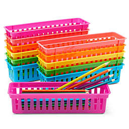 Juvale 12 Pack Small Pencil Holder Tray for Kids Desks, Colored Baskets for Organizing Classroom Supplies, 6 Rainbow Colors (10 In)