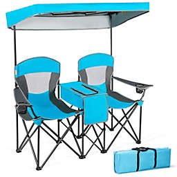 Slickblue Portable Folding Camping Canopy Chairs with Cup Holder-Blue