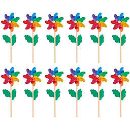 Blue Panda 12 Pack Rainbow Flower Pinwheels for Yard and Garden Decorations (11.2 Inches)
