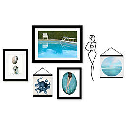 (Set of 6) Black Framed Multimedia Gallery Wall Art Set - A Pool of Beautiful Creatures - Americanflat