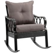 Outsunny Rattan Wicker Rocking Chair with Padded Cushions, Aluminum Frame, Armrest for Garden, Patio, and Backyard, Grey
