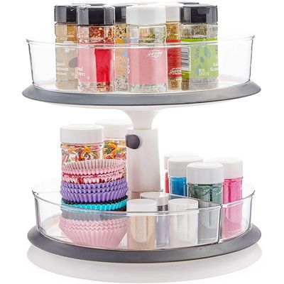 Cabinet 2 Tier Lazy Susan Turntable Clear Lazy Susan Spice Rack 360 Degree Rotating Acrylic Lazy Susan for Table 2-tier Small Round Storage for Kitchen 
