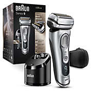 Braun 9370CC Electric Razor for Men With Precision Beard Trimmer, Rechargeable, Wet & Dry Foil Shaver, Clean & Charge Station & Travel Case, Silver, 3 Piece Set