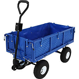 Sunnydaze Dumping Utility Cart with Folding Sides and Liner Set - Blue