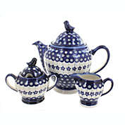 Blue Rose Polish Pottery 1230 Zaklady 3 PC Coffee Pot Set with Bird Topper