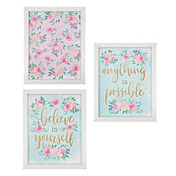 Juvale Floral Teen Wall Decor for Girls Bedroom, Framed Art with Quotes (8x10 In, 3 Pack)