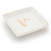 Juvale Letter V Ceramic Trinket Tray, Monogram Initials Jewelry Dish (4 x 4 Inches)