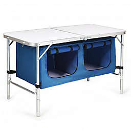 Costway Height Adjustable Folding Camping  Table-Blue