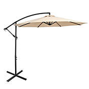 Slickblue 10FT Offset Umbrella with 8 Ribs Cantilever and Cross Base Tilt Adjustment-Beige