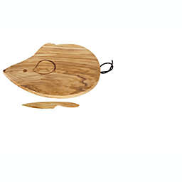 Olive wood mouse shaped cheese board and cheese knife set