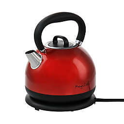 MegaChef 1.7 Liter Cordless Half Round Electric Stainless Steel Tea Kettle in Red