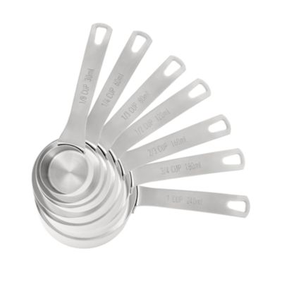 Chef Pomodoro Stainless Steel Measuring Cup Set, Nested and Stackable with 7 Pieces, Sturdy Extra-long Handles with Lasered Markings and Sorting Ring, Metal Kitchen Spoons for Wet and Dry Ingredients