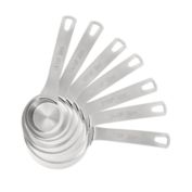 Chef Pomodoro Stainless Steel Measuring Cup Set, Nested and Stackable with 7 Pieces, Sturdy Extra-long Handles with Lasered Markings and Sorting Ring, Metal Kitchen Spoons for Wet and Dry Ingredients