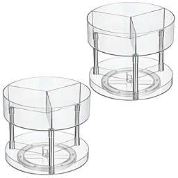 mDesign Lazy Susan 2-Tier Plastic Divided Spinner for Kitchen - 2 Pack, Clear